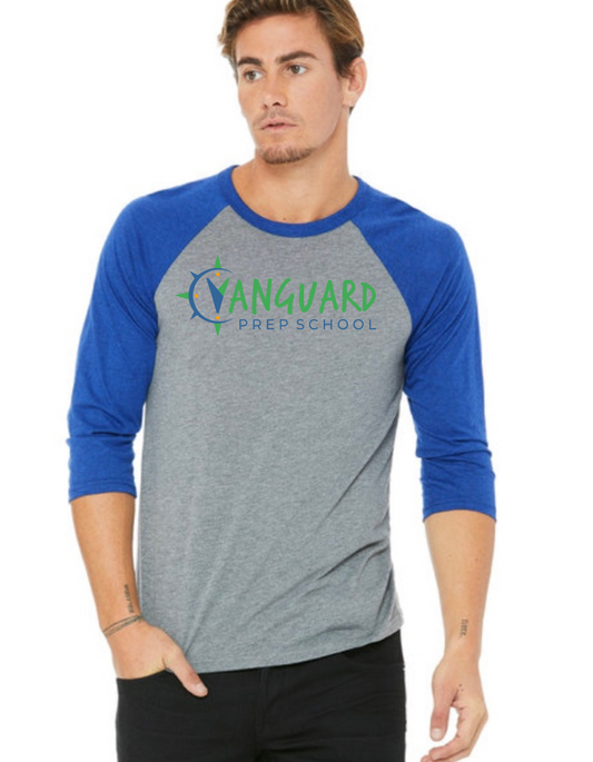 Vanguard Vintage Unisex 3/4-Sleeve Baseball Tee - Royal Blue and Grey